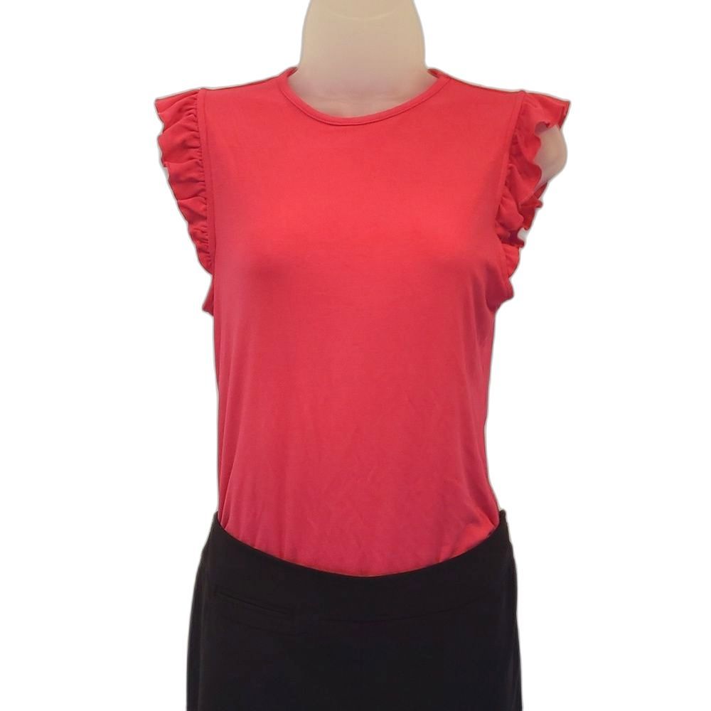 Mangopop Pink Bodysuit Ruffle Sleeve Tank Top One Piece Round Neck Onesie Lg NWT